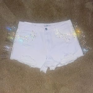 White High-Rise Rue21 jean shorts with diamonds